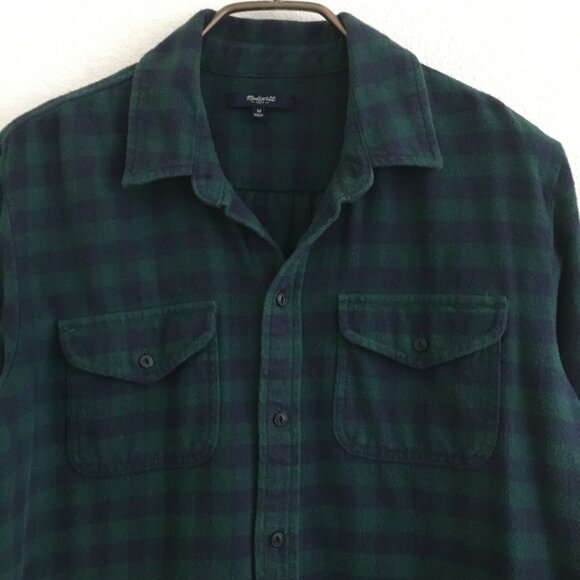 Madewell Womens-M Flannel Cargo Workshirt Plaid Button Down Shirt Blue/Green - Picture 5 of 16